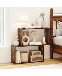 Sugift 3-Tier Geometric Wooden Bookcase with 2 Cubic Compartments Freestanding Bookshelf