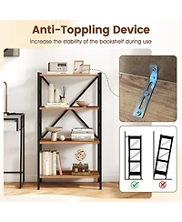 Sugift 4-Tier Bookshelf with Heavy-Duty Metal Frame and X-Braced Reinforcement