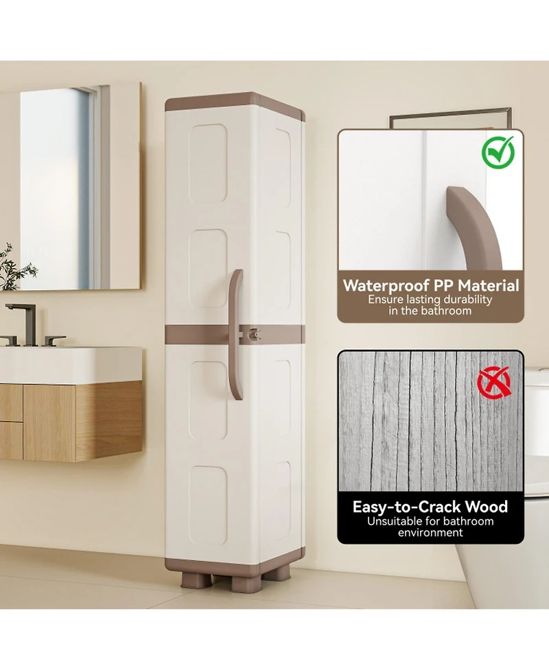 Sugift Plastic Pantry Storage Cabinet with 4 Adjustable Shelves and Single Door for Kitchen Living Room