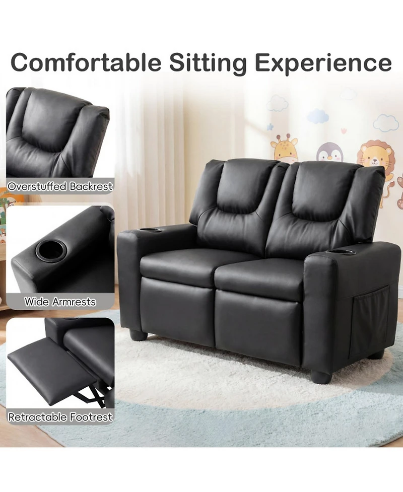 Sugift 2-Seater Kids Recliner Toddler Sofa Chair with 2 Cup Holders