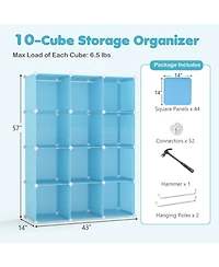 Sugift Modular Baby Wardrobe with 10 Cubes Hanging Rod and Shelves Stackable