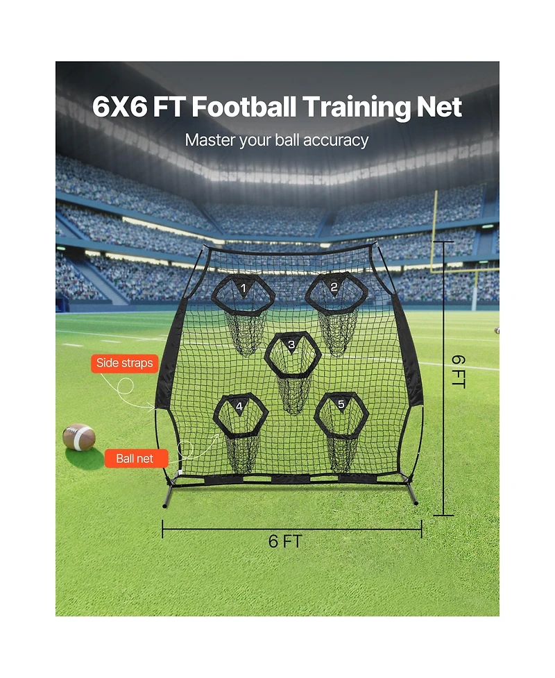 Hongge 6 x 6 ft Football Throwing Net with 5 Target Pockets
