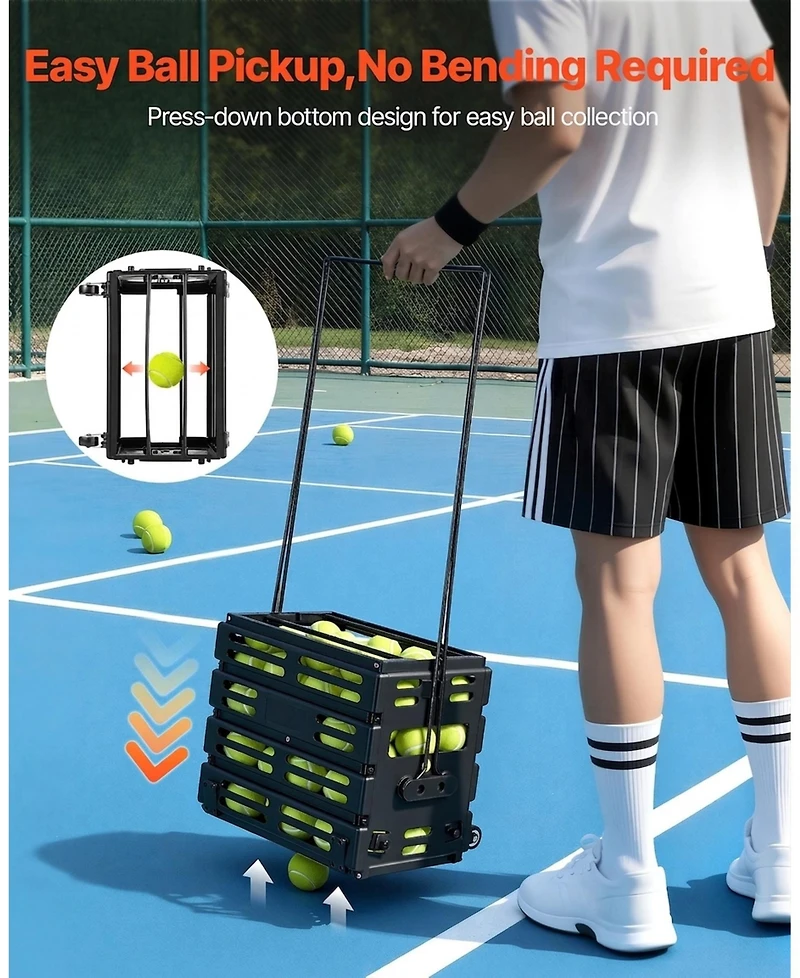 Hongge Tennis Ball Hopper Cart with Convertible Stand Handle
