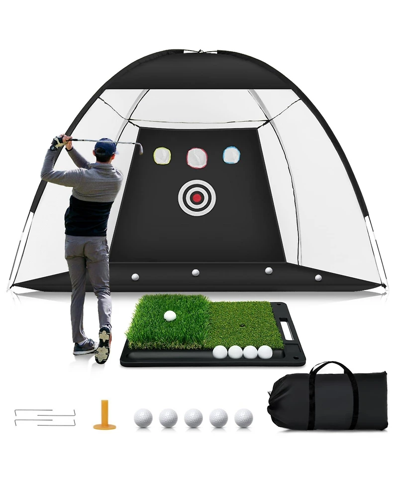 Aofar Golf Practice Net With Mat For Chipping Swing Driving Indoor Outdoor Gifts Golfers 10x7feet