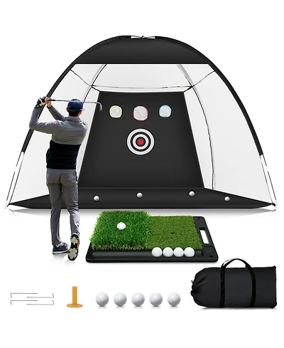 Aofar Golf Practice Net With Mat For Chipping Swing Driving Indoor Outdoor Gifts Golfers 10x7feet