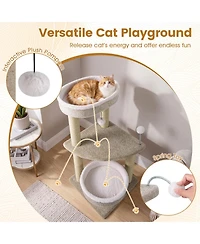 Sugift 36in Carpeted Cat Tree with Plush Perches Scratching Posts and Dangling Ball