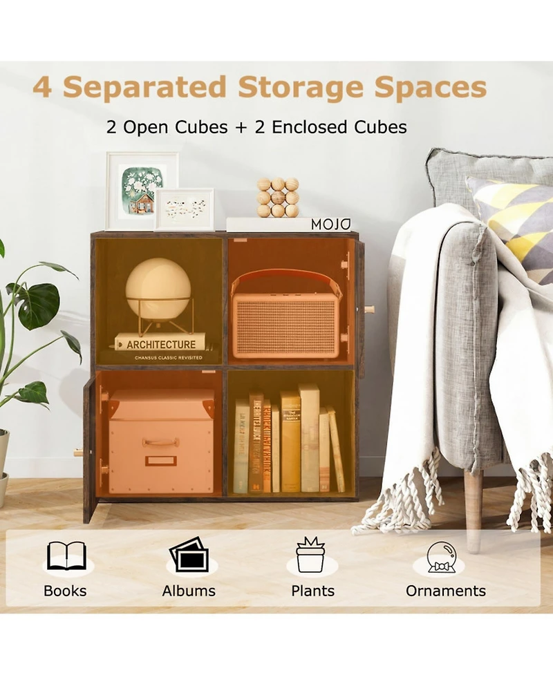 Sugift 4-Cube 3-Tier Bookcase Bookshelf with 2 Cabinets and Dual Anti-Tipping Kits