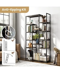 Sugift 71 Inch Tall Vintage Geometric Bookshelf with 12 Open Shelves