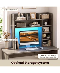 Sugift 35.5 Inch Desktop Bookshelf with Led Lights Desk Hutch Storage Organizer