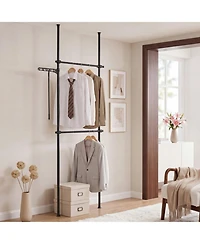 Sugift Adjustable Floor to Ceiling Clothes Rack with 2 Hanging Rods 102.5in-124in