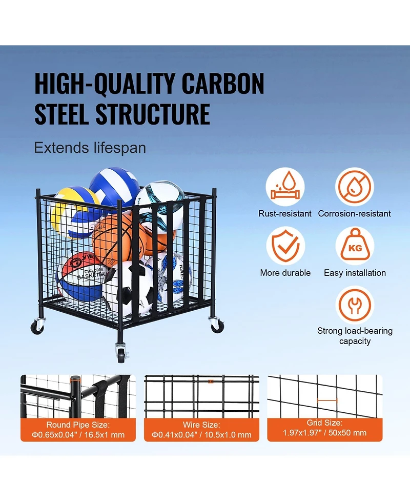 Hongge Rolling Sports Ball Storage Cart with Lockable Steel Cage