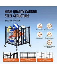 Hongge Rolling Sports Ball Storage Cart with Lockable Steel Cage
