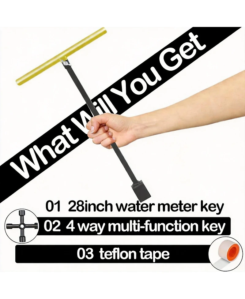 Xdovet Water Meter Key Shut Off Tool Steel 4 Way Seal Tape