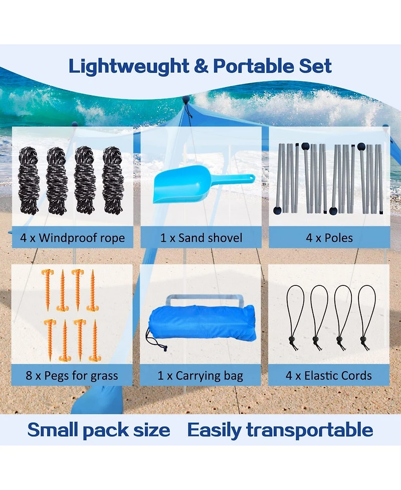 Aofar Beach Tent UPF50+ Sun Shelter Windproof 4 Poles Outdoor Camping Family 11x11 Feet