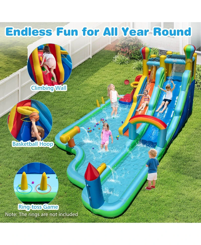 Gymax Inflatable Water Park with Climbing Wall Basketball Rim Splash Pool Blower Excluded