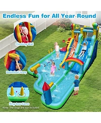 Gymax Inflatable Water Park with Climbing Wall Basketball Rim Splash Pool Blower Excluded
