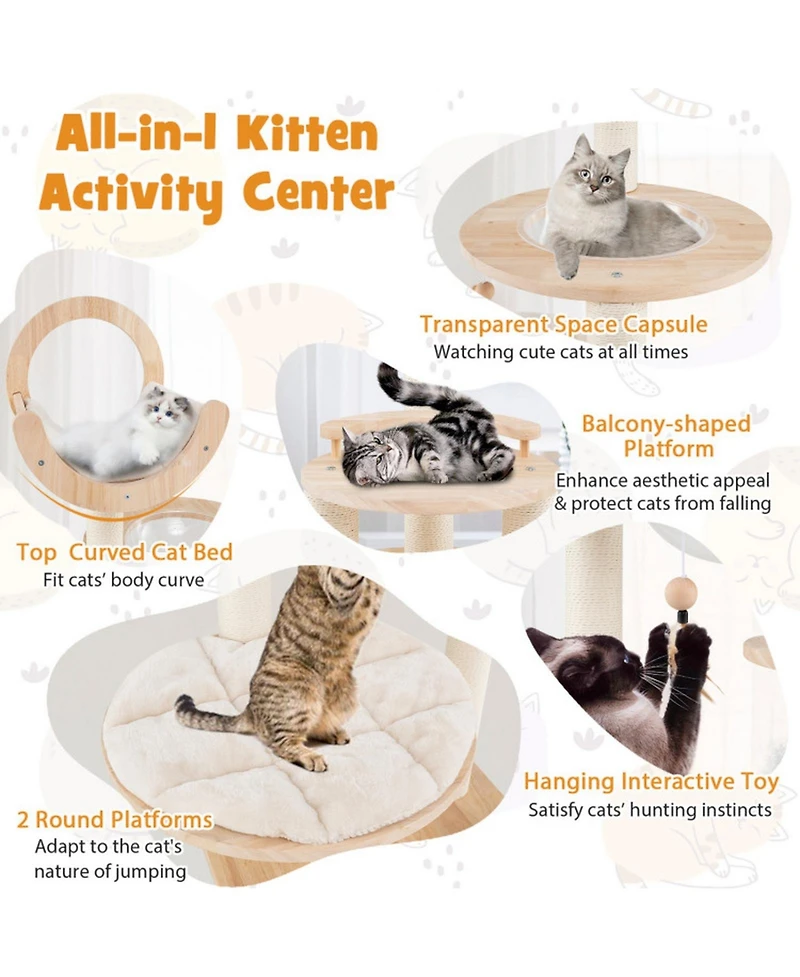 Sugift 4-in-1 Wooden Cat Tower with Space Capsule Nest for Indoor Cats