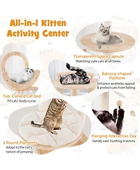 Sugift 4-in-1 Wooden Cat Tower with Space Capsule Nest for Indoor Cats