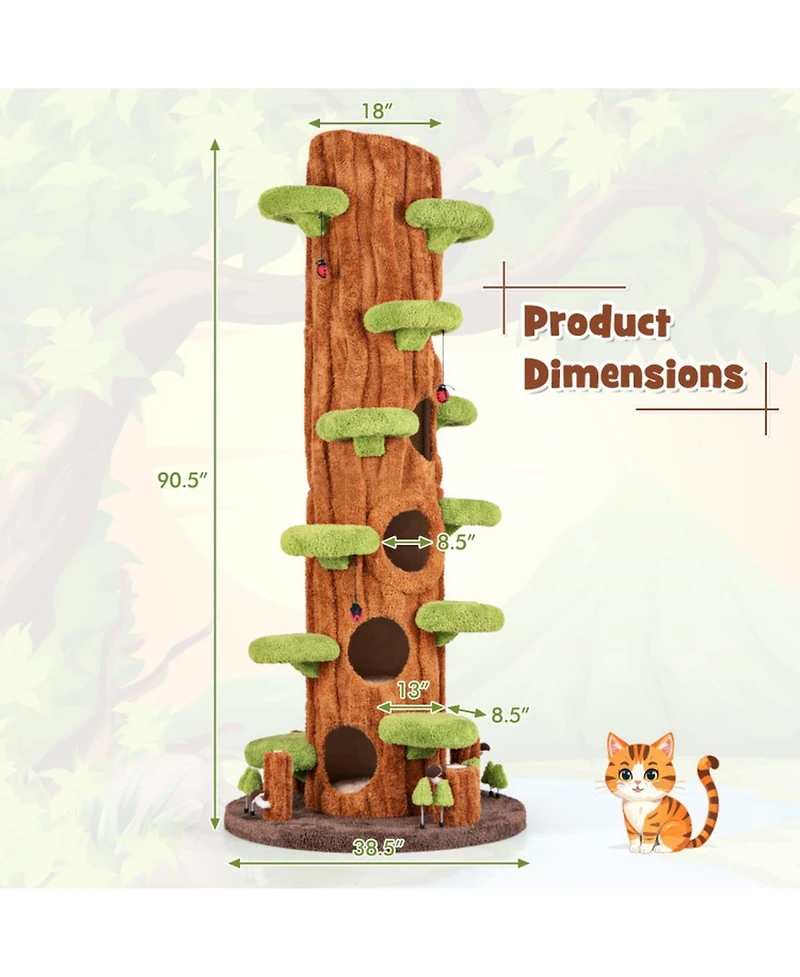 Sugift 90.5 in Tall Multifunctional Cat Tree With Private Condos and Top Perch for Indoor Cats