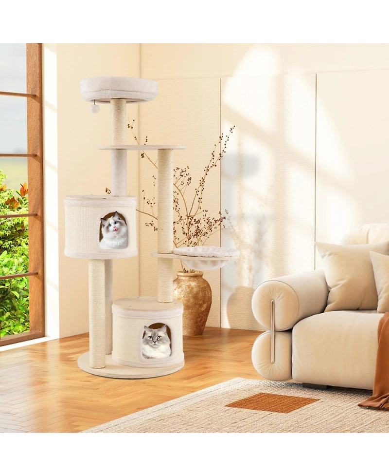 Sugift Wooden Kitten Tower with Sisal Scratching Posts and 2 Condos