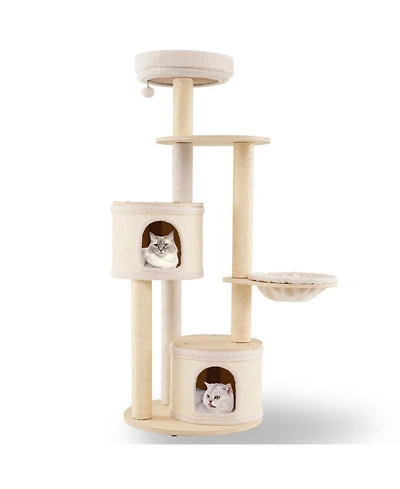 Sugift Wooden Kitten Tower with Sisal Scratching Posts and 2 Condos