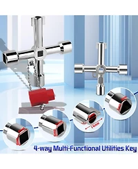 Xdovet Water Meter Key Shut Off Tool 4-Way T-Handle Wrench 28 Inch