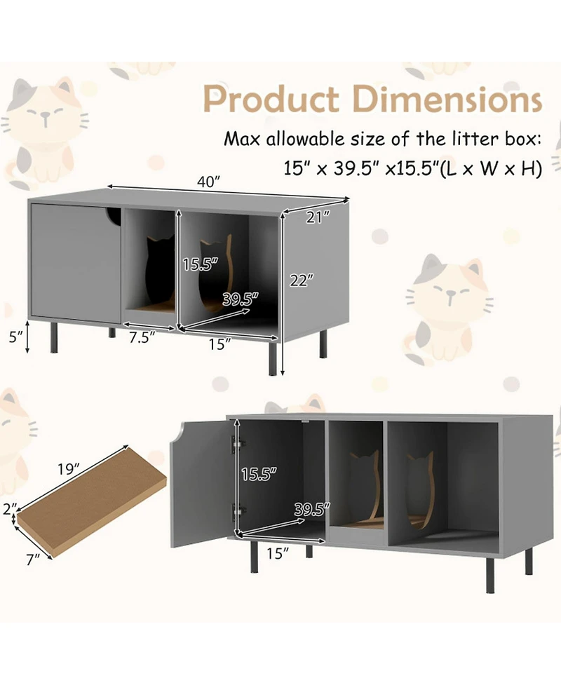 Sugift 40 in Cat Litter Box Enclosure for 2 Cats Hidden Cat Washroom