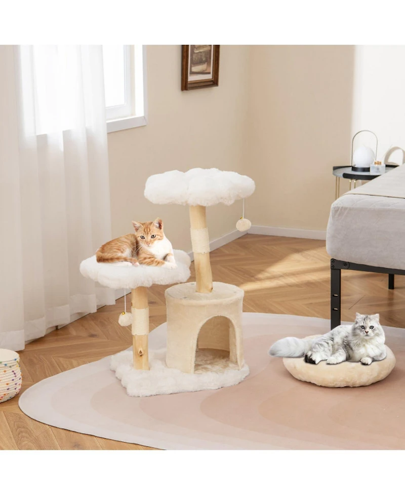 Sugift Solid Wood Cat Tree with Branch Flower Cat Tower and Sisal Scratching Posts