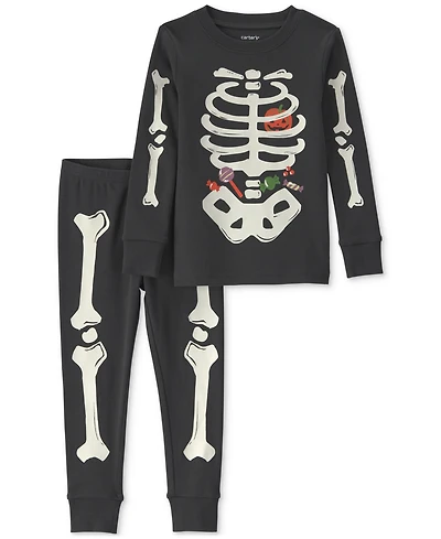 Carter's Toddler Boys' and Girls' 2T-5T Halloween Glow the Dark Skeleton Cotton Snug-Fit Pajama, 2-Piece Set
