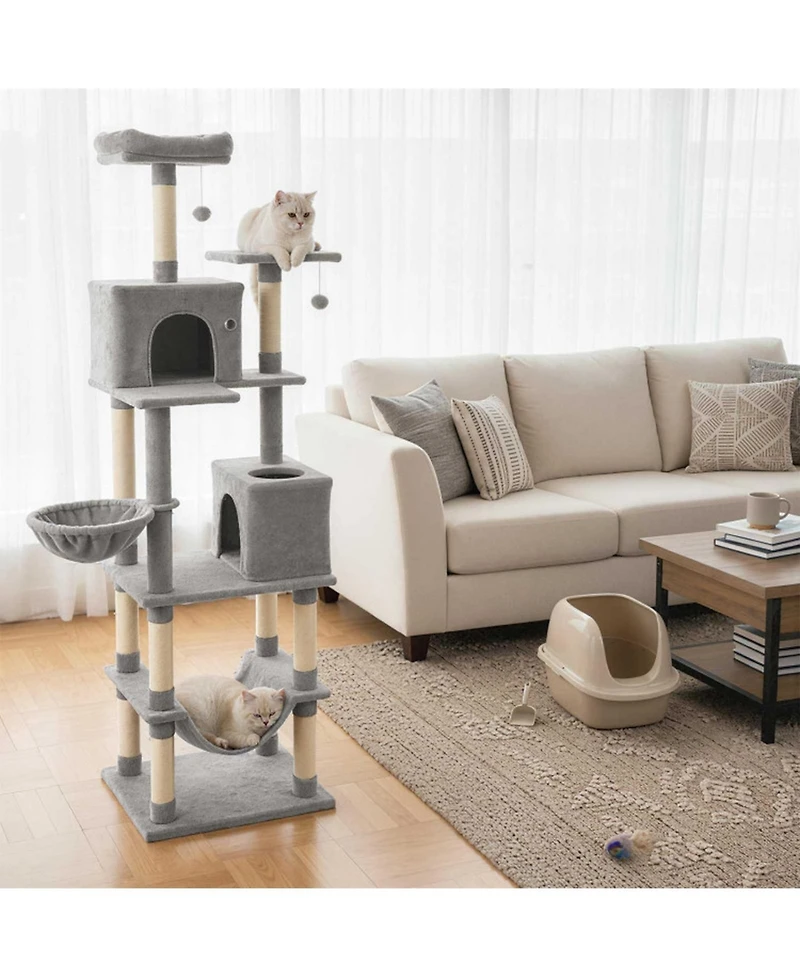 Sugift 80 in Tall Cat Tree with 2 Large Condos and Dangling Toys