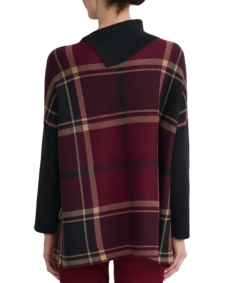 Jones New York Women's Plaid Split-Neck Poncho Sweater