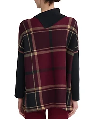 Jones New York Women's Plaid Split-Neck Poncho Sweater