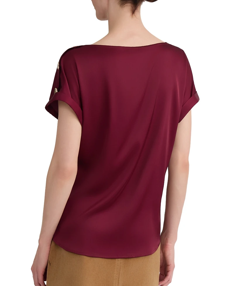 Jones New York Women's Montreal Satin Shoulder Button Detail Blouse