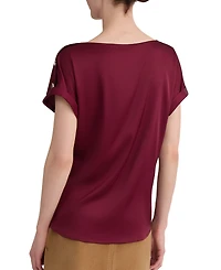 Jones New York Women's Montreal Satin Shoulder Button Detail Blouse