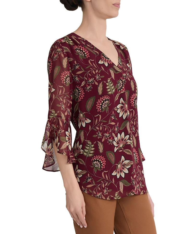 Jones New York Women's V-Neck Flutter-Sleeve Floral-Print Blouse