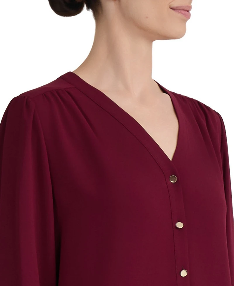 Jones New York Women's V-Neck Button-Front Blouse