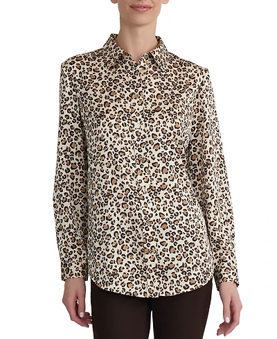 Jones New York Women's Utility Collared Long-Sleeve Blouse with Pockets
