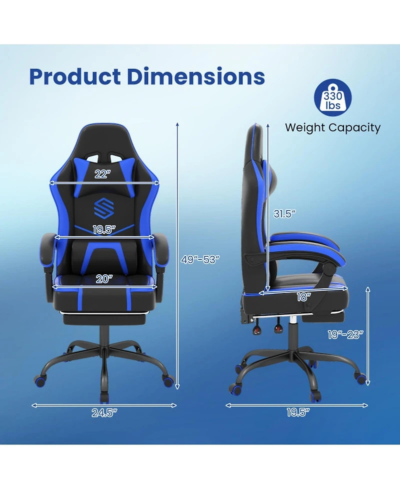 Sugift Height Adjustable Ergonomic Gaming Chair with Headrest Footrest and 90degree(s) to 135degree(s) Recline