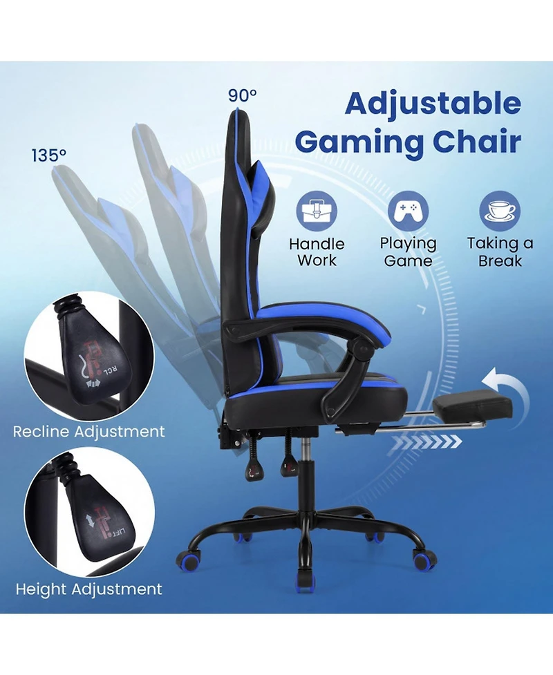 Sugift Height Adjustable Ergonomic Gaming Chair with Headrest Footrest and 90degree(s) to 135degree(s) Recline