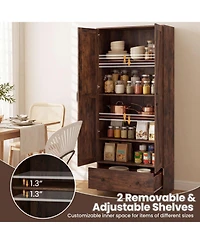 Sugift 72 Inch Tall Farmhouse Wooden Kitchen Pantry Cabinet with 2 Doors and Bottom Drawer
