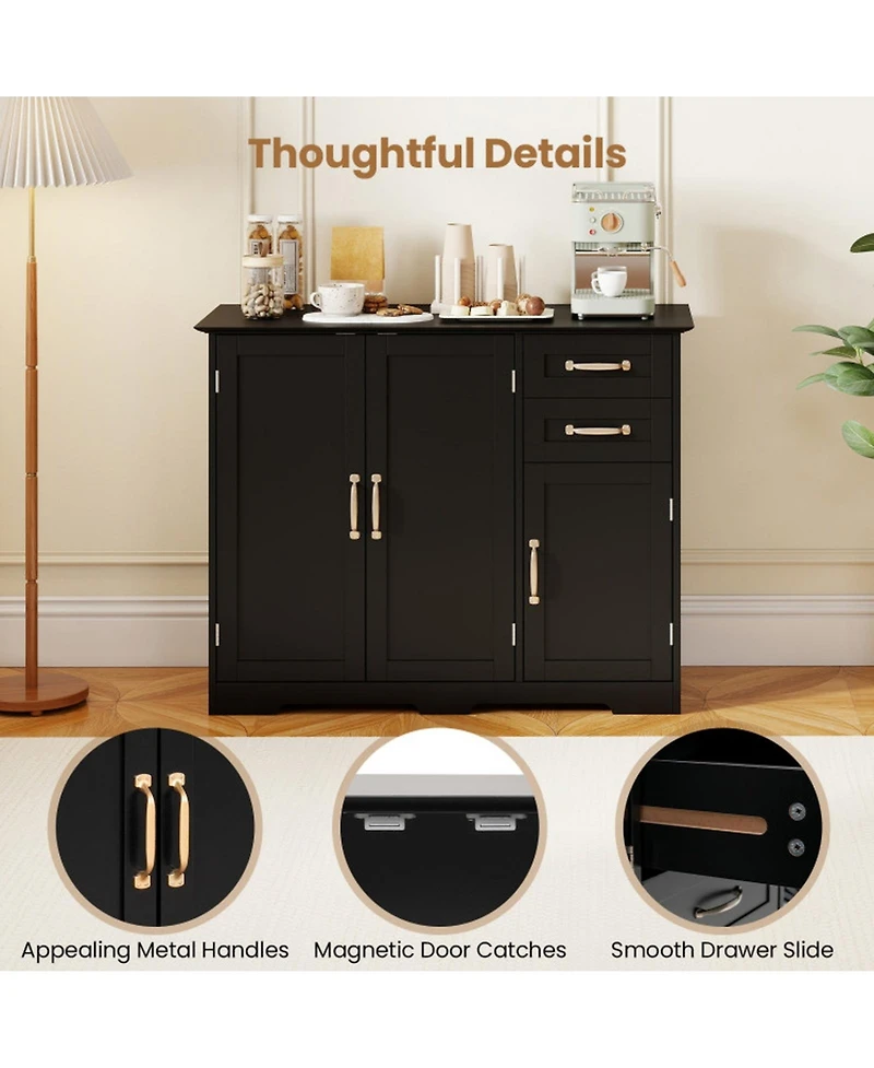 Sugift 40 Inch Modern Kitchen Sideboard Buffet Cabinet with 2 Drawers and Adjustable Shelf
