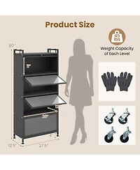Sugift 5-Tier Kitchen Storage Cabinet with 4 Flip-up Pc Doors Adjustable Feet and Rolling Wheels