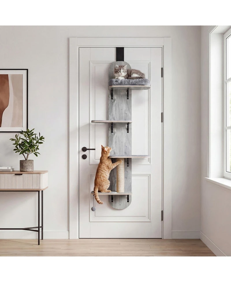 Sugift Door Hanging Cat Climber 4-Level Height Adjustable With Plush Bed