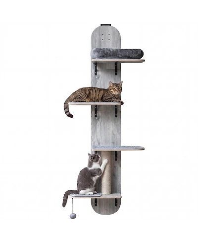 Sugift Door Hanging Cat Climber 4-Level Height Adjustable With Plush Bed