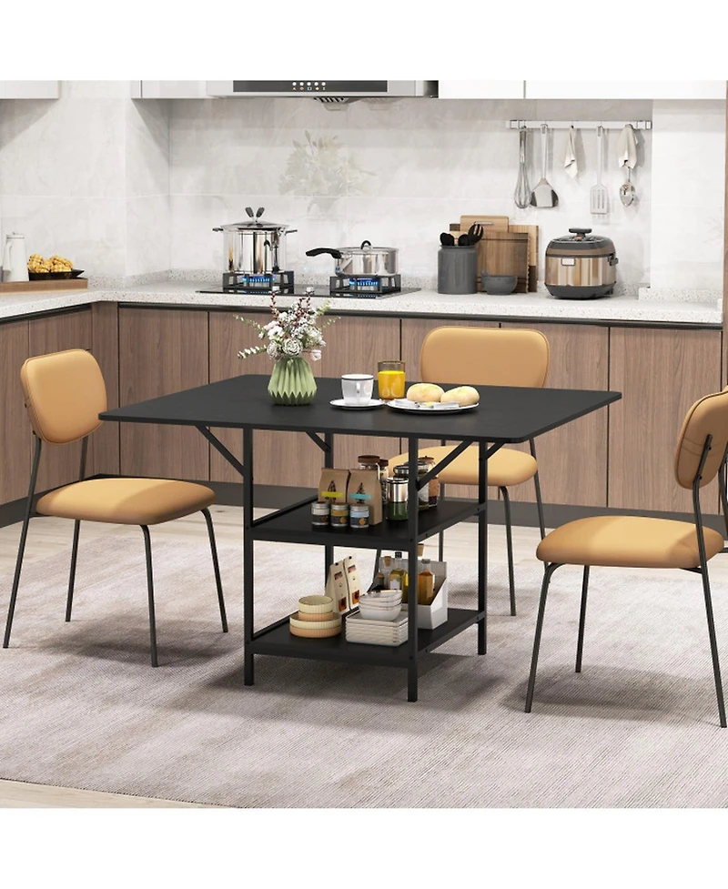 Sugift 47 in Rectangular Dining Table with 2 Open Storage Shelves and Metal Legs for 4-6