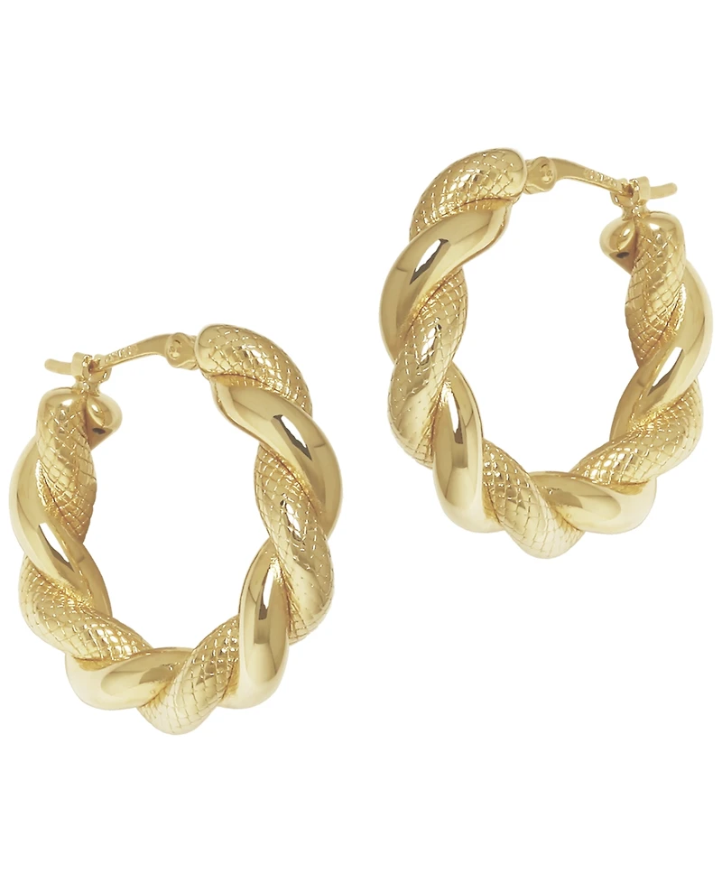 Macy's Sculptured Twisted Polished and Textured Hoop Earrings in 14k Yellow Gold