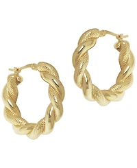 Macy's Sculptured Twisted Polished and Textured Hoop Earrings in 14k Yellow Gold