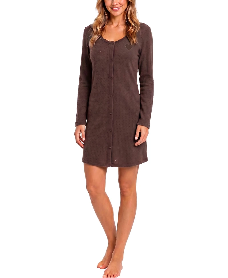 Roudelain Women's Brushed Pointelle Long-Sleeve Sleep Shirt