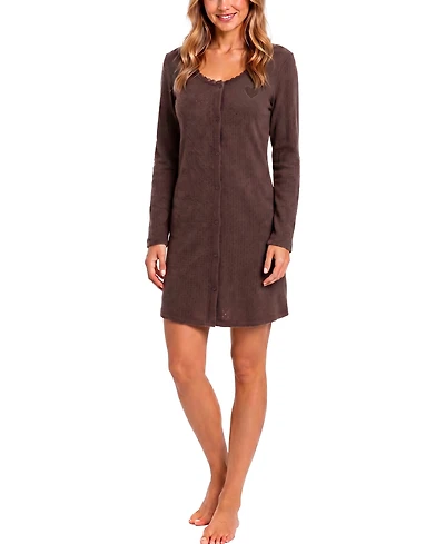 Roudelain Women's Brushed Pointelle Long-Sleeve Sleep Shirt