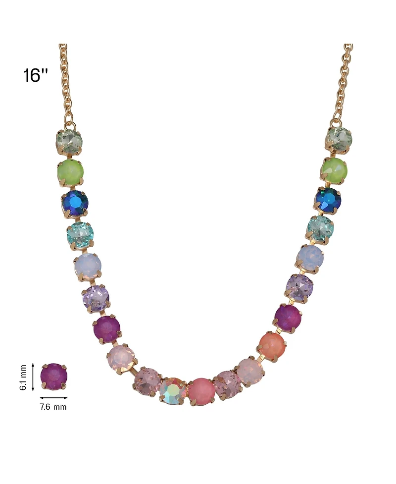 Juicy Couture Womens Tennis Necklace with 8MM Multicolor Crystals, 16"+2" Gold Tone-Plated Tennis Jewelry